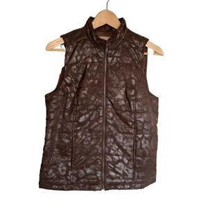 Chico's Vest Women's Small Brown Puffer Jacquard Animal Print Full ZIp Outdoor